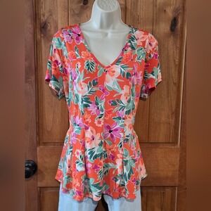 Juniper + Lime‎ Vibrant Floral V-Neck Blouse